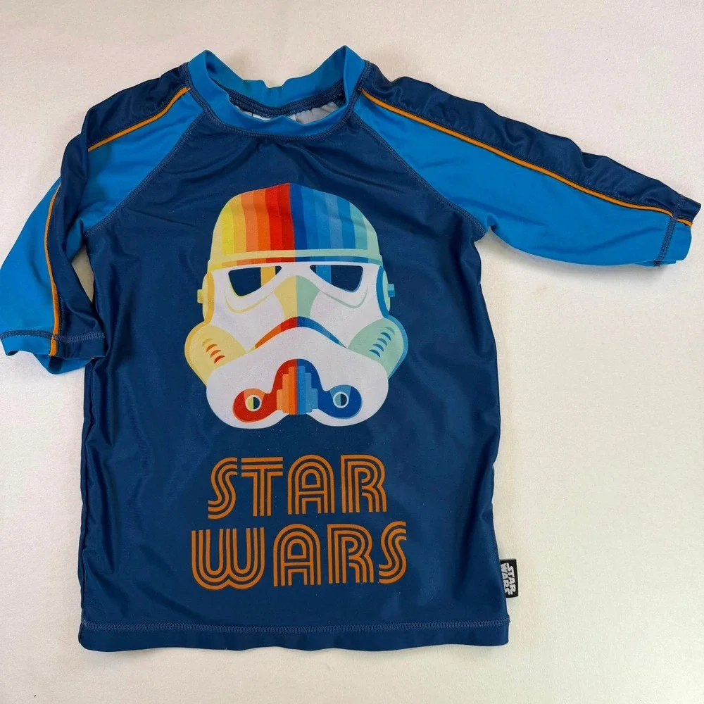Star Wars Stormtrooper Long Sleeve Rashguard Swim Shirt Kids 7/8‎ Blue Disney